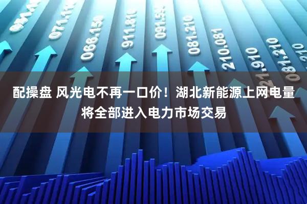 配操盘 风光电不再一口价！湖北新能源上网电量将全部进入电力市场交易