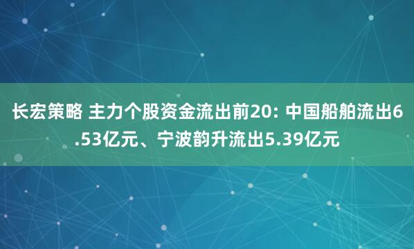 长宏策略 主力个股资金流出前20: 中国船舶流出6.53亿元、宁波韵升流出5.39亿元