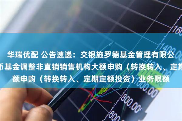 华瑞优配 公告速递：交银施罗德基金管理有限公司关于交银天益宝货币基金调整非直销销售机构大额申购（转换转入、定期定额投资）业务限额